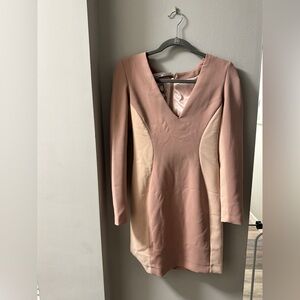 Chic Long Sleeve Pink and Cream Dress